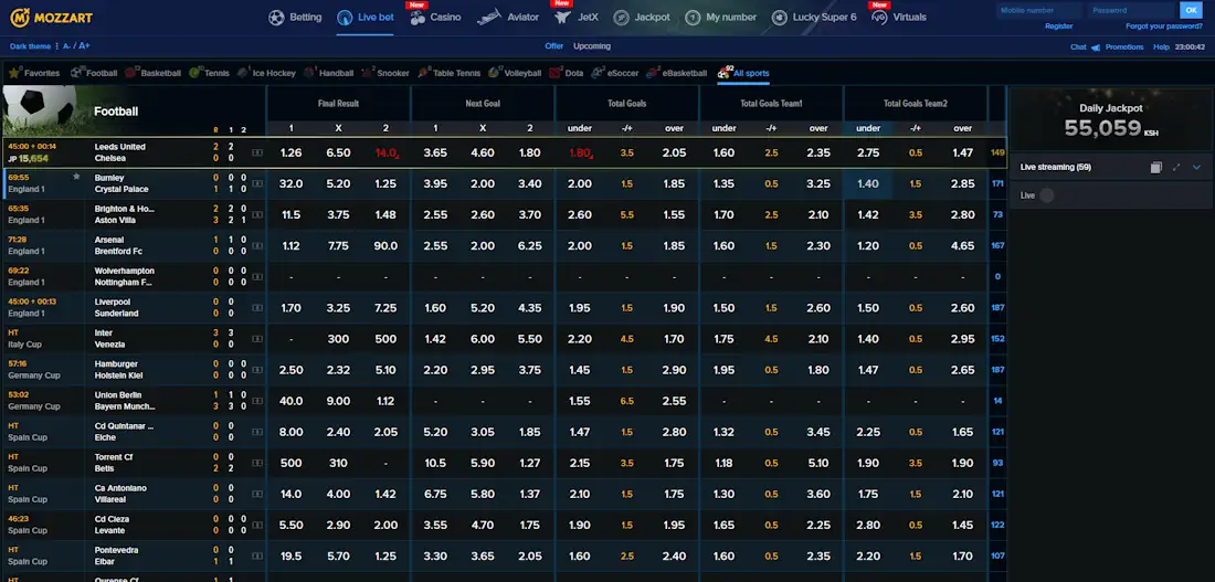 MozzartBet Kenya Live betting Screenshot